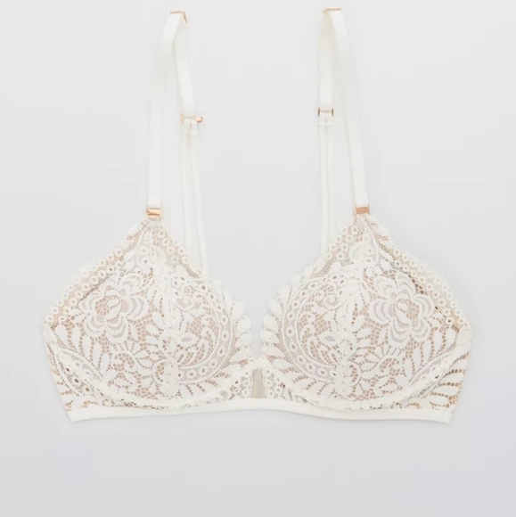 Aerie Real Power Balconette Bra 34DD Ivory Lace Over Beige Far Out - Picture 4 of 10